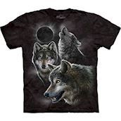 T-shirt med 3 ulve og natte motiv
