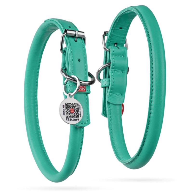 Waudog rundsyet læder halsbånd, Mint, 53-61 cm thumbnail