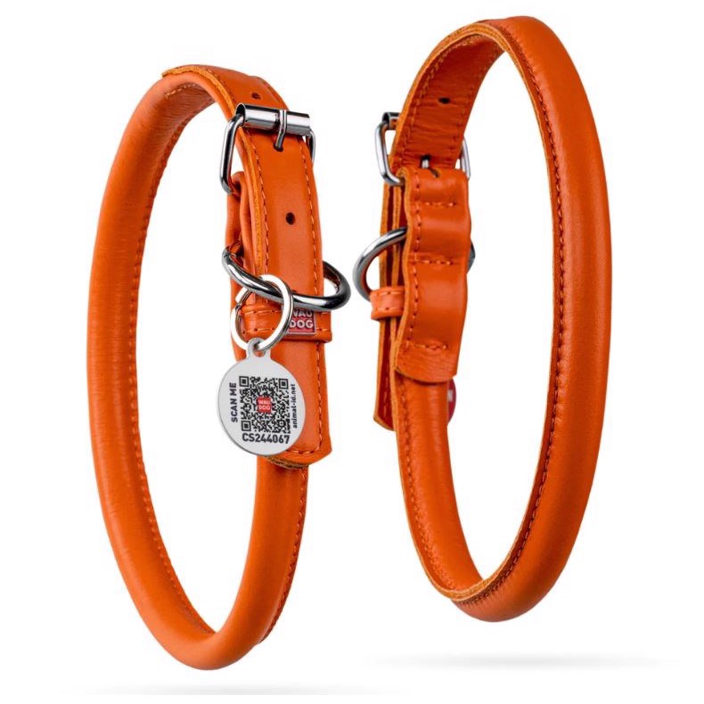 Waudog rundsyet læder halsbånd, Orange, 25-33 cm