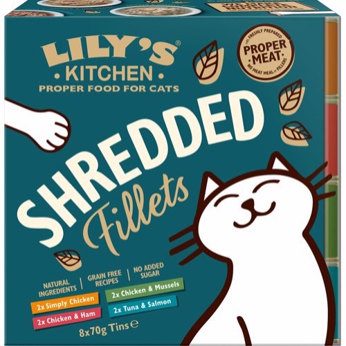 LilyÂ´s Kitchen vådfoder til kat, Shredded Fillets Tins Multipack - 8 stk.