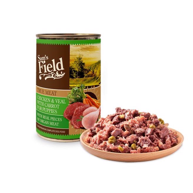 Sams Field True Meat Chicken & Veal Puppy, 400g - KORT DATO