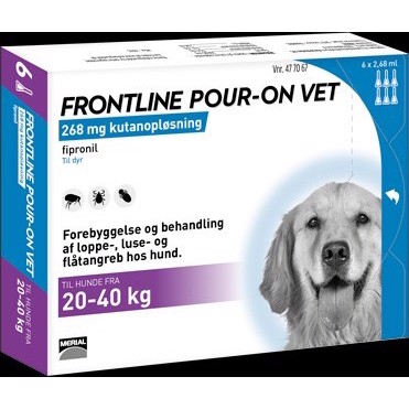 Frontline Pour-on Vet loppemiddel til hunde,  20 - 40 kg, 6 x 2,68 ml