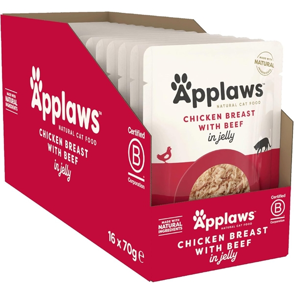 Applaws Cat Pouch Chicken Breast With Beef Jelly, 16 pouches