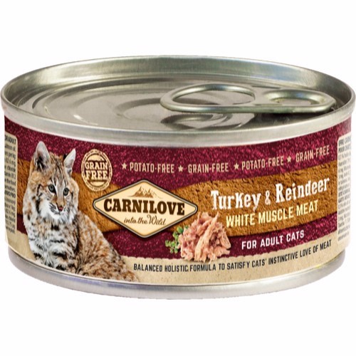 Carnilove Cat Adult dåsemad Kalkun & Rensdyr, 12 dåser á 100g