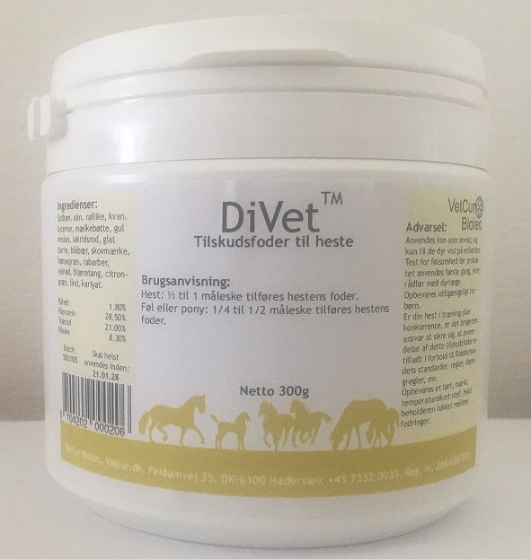 Vetcur DiVet pulver tilskud til hest, 300g