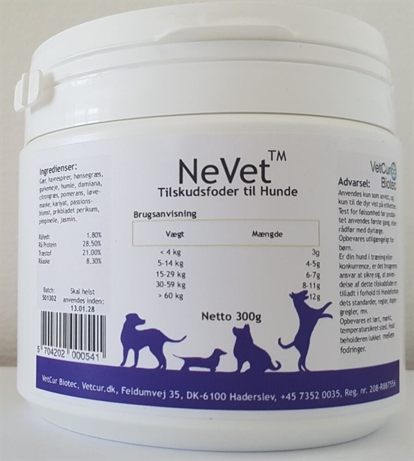 Vetcur NeVet pulver tilskud til hund mod adfærdsproblemer, 300g