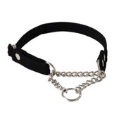 Webbing halsbånd med kæde, sort