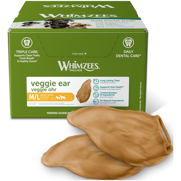 Whimzees Veggie Ear Medium/Large - kasse med 18 stk