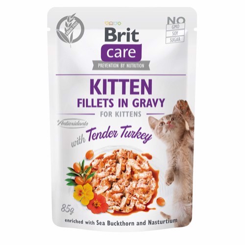 Se BRIT Cat Fillet in Gravy Kitten Turkey, 24 poser á 85g hos MyPets.dk