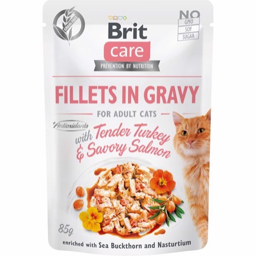 Se BRIT Cat Fillet in Gravy Turkey & Salmon, 24 poser á 85g hos MyPets.dk