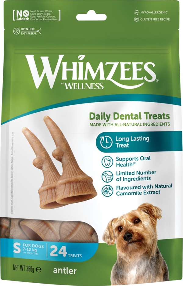 Whimzees Antler S, 24 stk, 360g