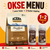 Menu til kræsne hunde - Acana hundefoder & Avlskovgaard topping med okse