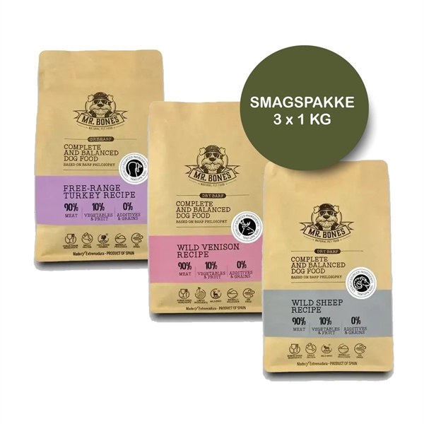 Mr. Bones Dry BARF hundefoder SMAGSPAKKE, 3 x 1 kg