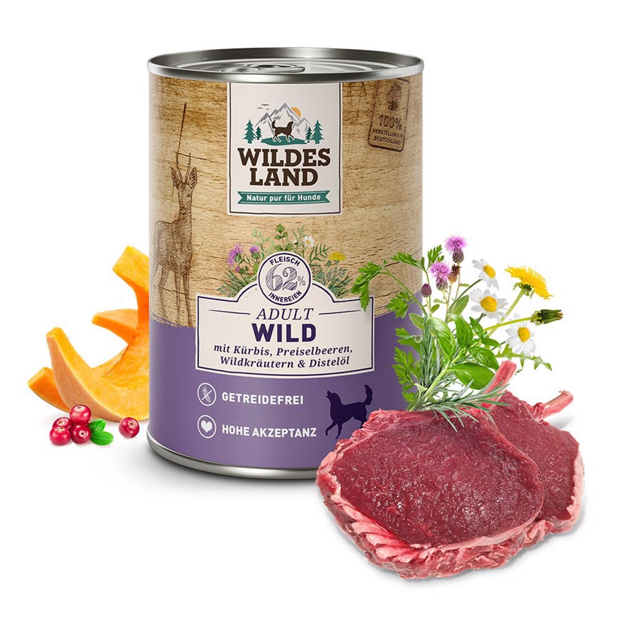 Wildes Land Classic Vildt dåsemad til hunde, 400g thumbnail