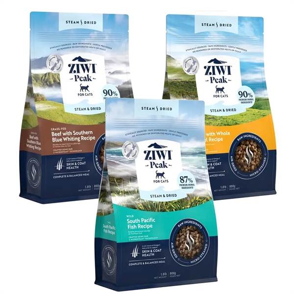 ZiwiPeak Cat Steam & Dried prøvepakke LUKSUSFODER, 3 x 800g